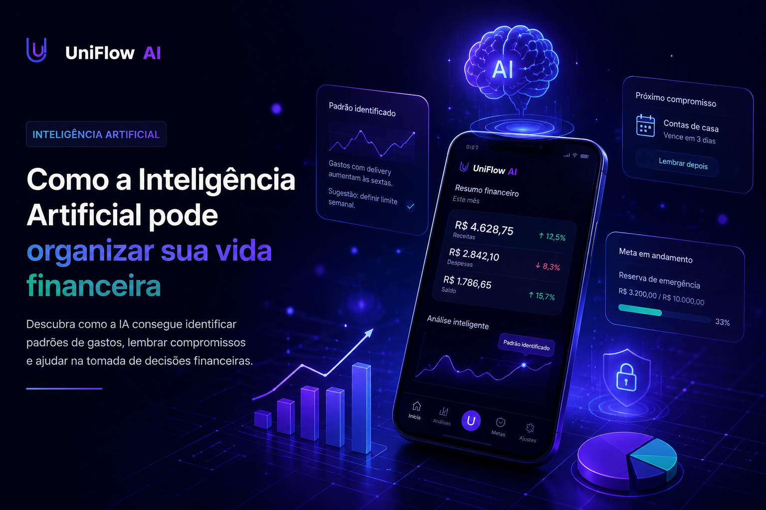 Ilustração sobre como a inteligência artificial pode organizar sua vida financeira